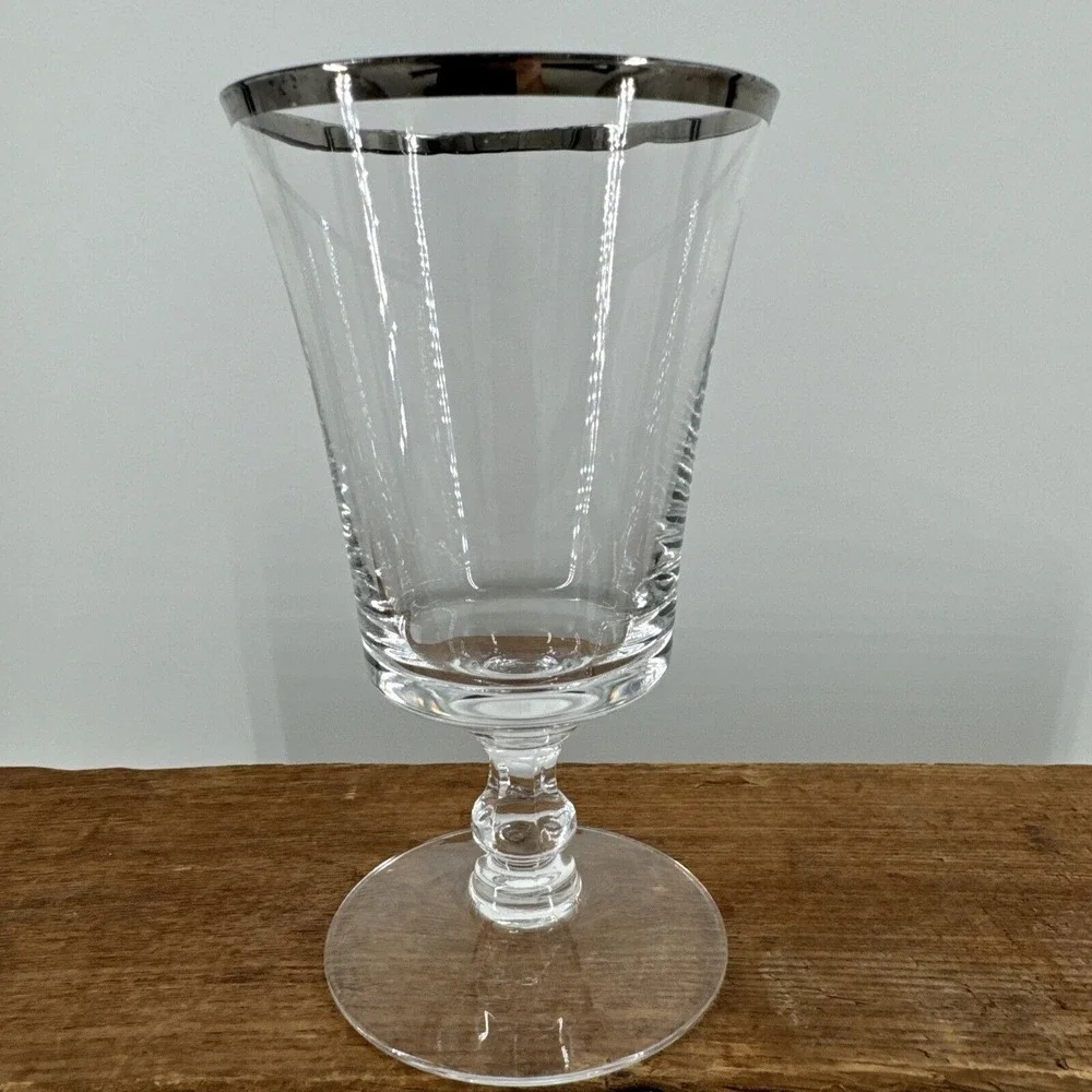 Crystal Sheffield Platinum Trim Water Wine Glass Fostoria‎ MCM 4.75